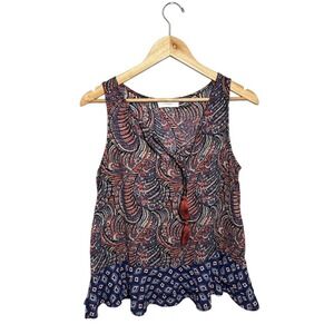Braeve Paisley‎ Ruffle Hem Tank Top Women's Large Peplum Tassels